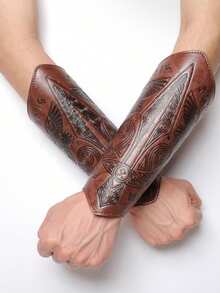 Medieval Leather Bracers Dragon Embossed Viking Leather Bracers Leather Arm Armer Cuff Leather Gauntlet Costumes Accessories