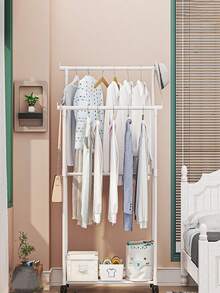 这款时尚的单层/双层衣柜配有滚轮和底座，适用于家庭、酒店、宿舍、客厅、卧室、阳台、玄关等场所。双杆设计（尺寸：57厘米*35厘米*120厘米，可悬挂6-8件衣物）易于拆卸。 - 彩色 - 查看 3