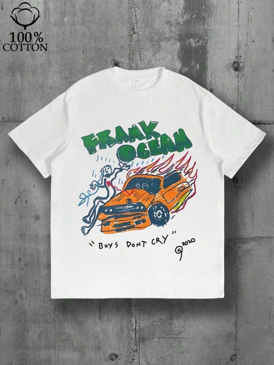 Heavyweight Informal Frank--Ocean Blond R&B Music Men Fashion Tshirts Cool 100% Cotton Summer Clothes Rhythm And Blues Tees Men And Women T-Shirt With Printed Graphic - 白色3 - 查看 1