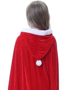 1pc Festive 150CM90CM Red Hooded Cape,Christmas Outfit Women,Red Dress - Multicolor - View 4