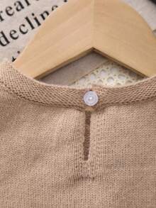 Infant Sleeveless Floral Embroidered Knit Hollow-Out Cardigan - Khaki - View 6