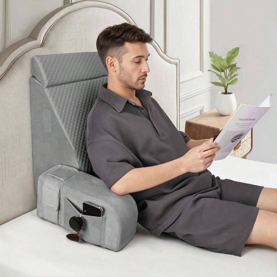 Reading Pillow For Sitting In Bed Adult Back Pillow For Bed Sitting Up Reading Bed Rest Pillows For Watching Gray/Gray - XámXám - Xem 1