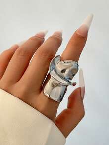 Bold Punk-Inspired Geometric Joint Ring For Women - Alloy, Perfect For Everyday & Party Wear - White K - View 10