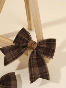 2 piezas Lazos de cabello a cuadros marrones para niñas Clips de cocodrilo Khaiki con lazo elegante forrado completamente con cola Accesorios de cabello diarios para niños y bebés en otoño e invierno