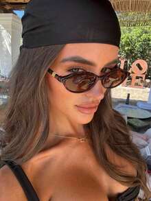1 Pair Retro Oval Small Frame Fashion Glasses, Unisex, Stylish High-End Casual Daily Wear, Women Beach Accessory Glasses - Multicolor - View 2