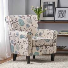 Modern Dark Gray Fabric Reading Chair, Floral Club Chair, Lazy Chair With 1.5 Times Sponge Filling And Side Pockets, Adult Sofa Chair, Suitable For Living Room, Bedroom, Baby Room, RV, Brown Retro White And Blue