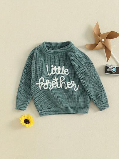 Big Brother Little Brother Matching Outfits, Little Brother Sweater, Baby Boy Winter Clothes, Baby Boy Sweater Long Sleeve Crew Neck Letter Embroidery Knit Tops Newborn Pullover