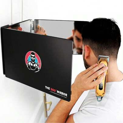 LIPFISBARBERSHOP.COM 360 Grad-Spiegel - Verstellbare Teleskophaken - Selbsthaarschneidespiegel für Männer - 3-Fach-Spiege zum Haareschneiden - Spiegel zum Selbstschneiden - Selbsthaarschneidespiegel