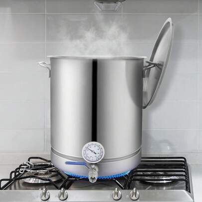 Caldaia per la produzione di birra, impianto per la produzione di birra da 18,92 L a 60,56 L, set per la produzione di birra, caldaia di ammostamento 280 x 290 mm; 400 x 480 mm, impianti per la produzione di birra in acciaio inox con doppio indicatore di temperatura, impianto per la produzione di birra, filtro, adatto per birre, vini rossi, ecc.