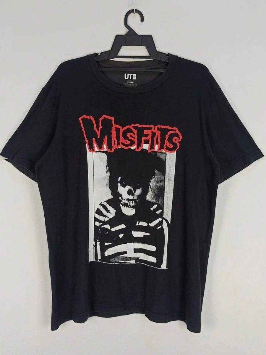 American Vintage Misfit Band X Short Sleeve 's T-Shirt Summer New Men's And Women's Streetwear - 黑色1 - 查看 1