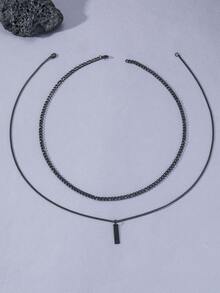 2pcs Stainless Steel NK Chain Necklaces, Hip Hop Style - Black - View 4