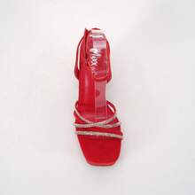 Elegant And Stylish 4.8-Inch Chunky Heels With Adjustable Strap And Sparkling Detail - Red - View 8