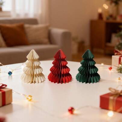 5个圣诞蜂巢装饰品 - 绿色/红色/象牙色，适用于圣诞树、派对和家居装饰 | DIY可折叠水滴球，ins风，适用于圣诞装饰、圣诞饰品、人造圣诞树、室内圣诞装饰、圣诞节、圣诞装饰品、圣诞树