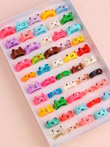 10/20/30pcs Cute Cartoon Animal Resin Rings, Frog, Kitten, Chick, Striped Pattern, Everyday Wear, Holiday Gift Accessories - Animal Resin Ring Full Mix - View 4