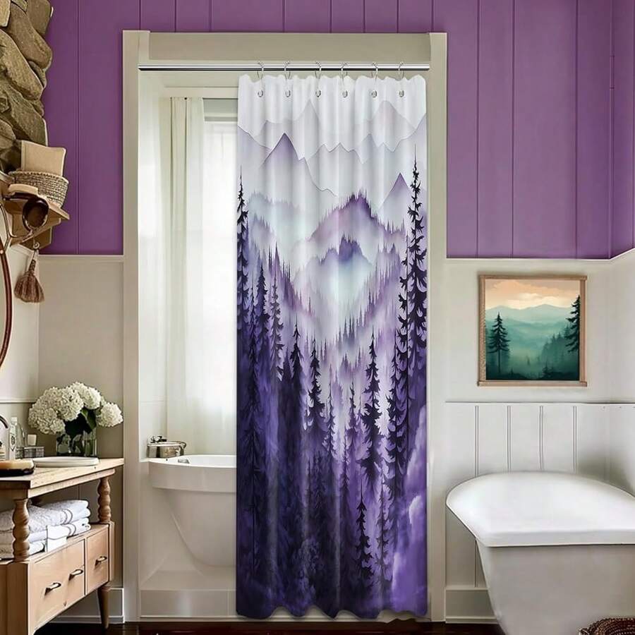 Purple Forest Small Shower Curtain Stand Up Stall Shower Curtains Rv Narrow Nature Rustic Woodland Pine Tree Bathroom Decor, Waterproof Cloth Fabric With Hooks 48''W X 72''L{"Color_name":"Purple","Size_name":"48\"Wx72\"L(Packof1)"} - 多色25 - 查看 1