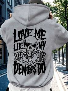 Vient avec des trucs cool ! sweat-shirt à capuche pour hommes avec imprimé texte style démon, indispensable pour l'automne et l'hiver - Noir - Voir 5