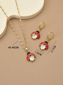 1pc Elegant Cute Fashion Cubic Zirconia Drip Oil 7-Star Ladybug Firefly Stainless Steel Necklace For Women, 1 Pair Elegant Cute Fashion Cubic Zirconia Drip Oil 7-Star Ladybug Firefly Stainless Steel Earrings For Women, Gold Jewelry, Gold Necklace, Stainless Steel Jewelry, Women Jewelry Set