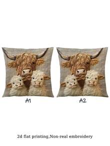 1/2 件刺绣苏格兰高地牛可爱婴儿设计靠垫套，拉链开合，沙发装饰，游戏腰枕，汽车腰枕，露营靠垫，隐形拉链，可机洗，节日礼物，无枕芯 - 彩色 - 查看 14