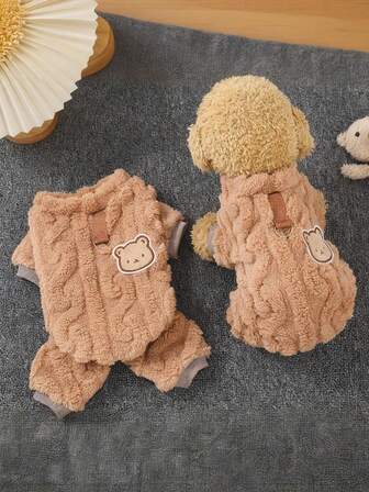 1 件宠物秋冬保暖内衬条纹熊四腿毛衣，狗/猫衣服，适合泰迪、博美犬、柯基犬、小型犬