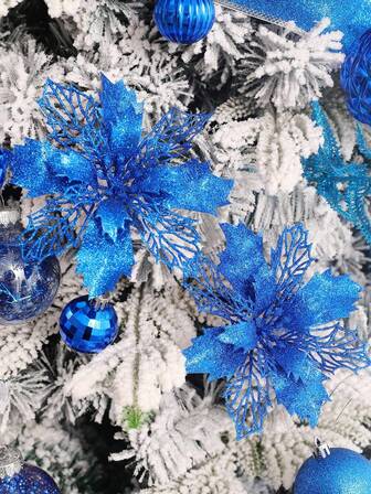 1 st/10 st/20 st julstjärna med glitterpulver och klämmor, 3,5 tum/5,9 tum/9,45 tum konstgjorda julgransblommor, kransar, gör-det-själv-girlanger, bröllopsbord, öppen spis, skorsten, trädgårdsdekor, lämplig för jul, nyår, alla hjärtans dag, julfest (färg: blå)