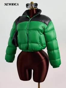 Sudadera con cremallera de manga larga, cuello redondo, ajustada y con bolsillo de unicolor