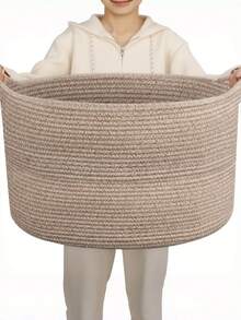 [XXXL Baumwollseil Korb] Großer Baumwollseil Korb, 56 cm x 56 cm x 36 cm (87 L) XXXL Wurfdecken Aufbewahrung für Wohnzimmer, gewebter Baby Wäschekorb Organisation und Aufbewahrungskorb mit Griff, Kinderzimmer Korb, Weicher Spielzeug Aufbewahrungskorb, Bequeme Kissen Faden Korb - OSTERN, Regalkorb