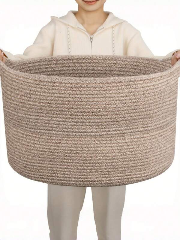 [XXXL Baumwollseil Korb] Großer Baumwollseil Korb, 56 cm x 56 cm x 36 cm (87 L) XXXL Wurfdecken Aufbewahrung für Wohnzimmer, gewebter Baby Wäschekorb Organisation und Aufbewahrungskorb mit Griff, Kinderzimmer Korb, Weicher Spielzeug Aufbewahrungskorb, Bequeme Kissen Faden Korb - OSTERN, Regalkorb