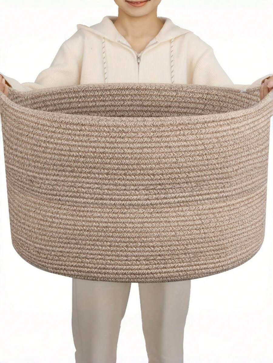 [XXXL Baumwollseil Korb] Großer Baumwollseil Korb, 56 cm x 56 cm x 36 cm (87 L) XXXL Wurfdecken Aufbewahrung für Wohnzimmer, gewebter Baby Wäschekorb Organisation und Aufbewahrungskorb mit Griff, Kinderzimmer Korb, Weicher Spielzeug Aufbewahrungskorb, Bequeme Kissen Faden Korb - OSTERN, Regalkorb