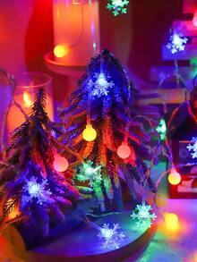 1pc 1.5/3/6m Snowflake&White Ball Christmas Decoration LED Light String, Christmas Indoor Decoration Snowflake Light String, Christmas Tree Decoration Light, Winter House Room Wall Decor Light String, Home Bedroom Decor Snowflake String Lights