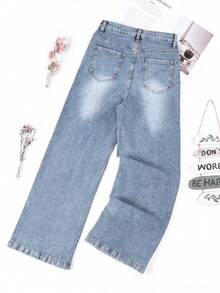 HIMARRI Elegantes jeans azules de mezclilla acampanados para mujer con detalles de estrellas, muy elásticos, largos y casuales. - Azul - Ver 3