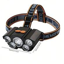 USB Rechargeable Headlamp With 5 LEDs & 4 Modes, Hands-Free Light For Outdoor Camping, Night Fishing, Hiking, Hunting, And Emergency Use - Ideal Gift For Dad And Boyfriend - 5LED headlights+USB data cable - 查看 2
