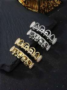 1件/2件套独特镂空立方氧化锆牙套，闪亮设计，适合万圣节、送礼和派对，男女通用 - 彩色 - 查看 7