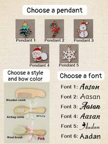 Personalized Baby Gifts, Custom Name Baby Brush And Comb Set, Customized Wooden Baby Brush, Customizable New Baby Gifts, Baby Gifts For Girls, Christmas, Merry Christmas, Baby Keepsake, Christmas Party, Name Airbagcomb, With Christmas Pendant, Christmas Gift, Three Pieces Set, Boys, Girls, Kids - Brown - View 6