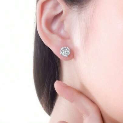 1 Pair Fashionable Elegant Fully Rhinestone Stud Earrings, Luxury Party Style Jewelry For Women