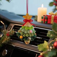 Car Rearview Mirror Charms Cute Crochet Christmas Tree Hanging Decorations Small Ornaments - 黃綠 - 查看 3