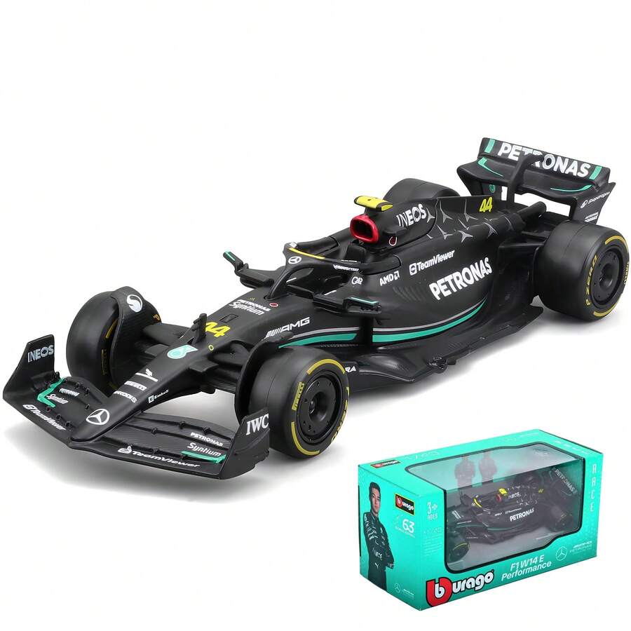 Burago 1/43比例 2025赛季梅赛德斯-AMG F1车队W14 E和2024赛季W15赛车模型，合金材质，44号刘易斯·汉密尔顿，带展示盒，合金展示品，万圣节、圣诞节和生日礼物 - W14-#44 - 查看 1