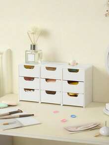 1 件经典白色塑料堆叠储物抽屉套装，适用于办公用品、珠宝、化妆品 - 节省空间的学校和宿舍桌面整理器 - 彩色 - 查看 14