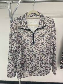 Y2k Camo Print Long Sleeve Shirts Going Out Tops,Women'S Vintage Camo Half Zip Pullover Sweatshirt, Casual Long Sleeve Kangaroo Pocket Hoodie,Vacation Outfits Women, Perfect Mother'S Day Gift For Mom - 紫丁香色 - 查看 11