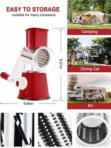 1 Set Rotary Cheese Grater, Kitchen Rotary Shredder With 3 Blades, Vegetable Slicer, Quick Cheese Grater For Vegetables And Nuts - Multicolor - View 6