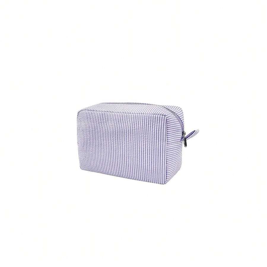 GFU Cosmetic Bags For Women, Seersucker Cosmetic Bag, Travel Toiletry Stripe Makeup Bag, Large Women Aesthetic Organizer Storage Pouch, Girls Handbags Purses,Purple{"Color_name":"Purple"} - 紫色的 - 查看 1