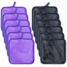 Pano demaquilante, 5,12" x 5,12", toalha de maquiagem, pano de rosto reutilizável, para lavagem do rosto, almofada de maquiagem e bolsa de malha, microfibra, lavagem facial, pacote com 12 peças, duas cores misturadas