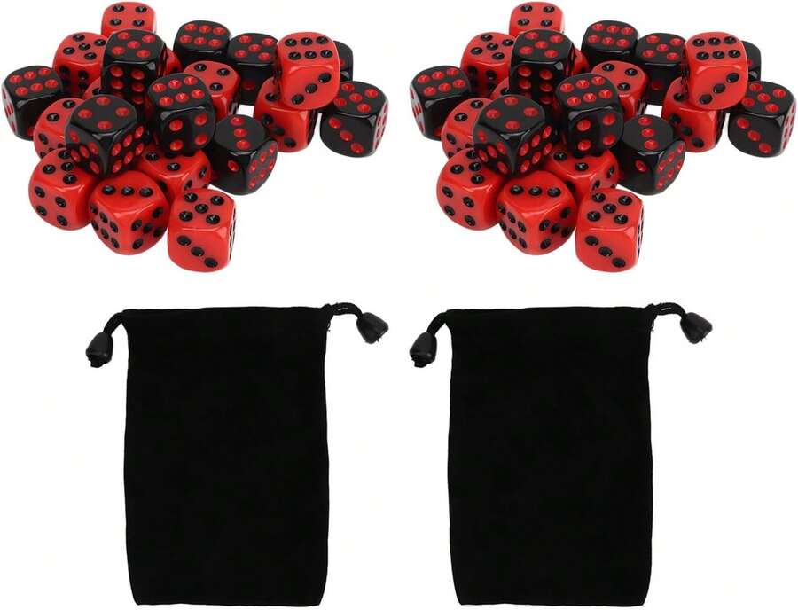 48PCS Juego de Dados de 6 Caras, 15MM \/ 0.6inch Juego de Dados de Juego de Mesa de Plástico Negro Y Rojo a Prueba de Agua Juego de Dados de Esquina Cuadrada con 2 Bolsas de Almacenamiento para Party B - negro - Ver 1