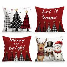 4pcs Christmas Decoration Set, Single-Sided Printed Throw Pillow Covers, 45*45cm
