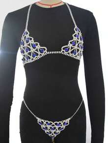 European And American Blue Crystal Bikini Set Party Necklace Body Chain Sexy Summer Beach Underwear Chain Wholesale