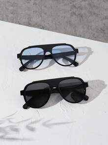 2 PIEZAS Gafas de aviador vintage de acrílico para hombres con setas de moda en color negro, con bisagras de metal y lentes tintadas. Adecuadas para vacaciones, salidas y accesorios de viaje