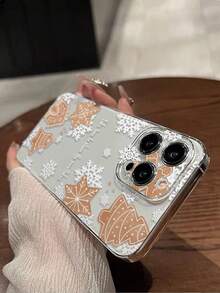 1pc Transparent Snowflake Gingerbread Man Painted Thick Shockproof Painted Phone Case Compatible With IPhone 17pro/17Air /17/17promax16/11/16pro/16plus/16promax/16e/15Promax/13/14/12/XS/XR/7G/8P, Compatible With Samsung Galaxy S25/S25PLUS/S25 Ultra/A16/A36/A26/A56/A50/A12/A32/A52