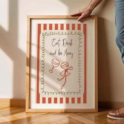 1pc Scandinavian Christmas Quotes Wall Paintings, Printable Decorative Paintings On The Theme Of Eating, Drinking And Having Fun, Illustrations Of Holiday Wine Glasses, Nordic Winter Festival Art Works Such As Canvas Wall Art, Funky Girl Art, Inspirational Quote Art, Home Decor And Canvas Hanging.