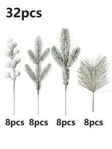 32 件人造圣诞杜松树枝，配植绒雪松枝和浆果，人造绿植，雪松树枝，雪松茎，适用于节日、冬季装饰、房间装饰、家居装饰、浴室装饰 - 白綠色 - 查看 10