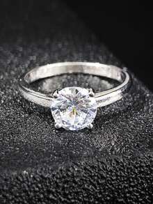 MOONSO 1pc Minimalist Fashion Single Diamond Zirconia Round Women's Ring, Elegant & Chic, Suitable For Wedding, Engagement, Date, Party