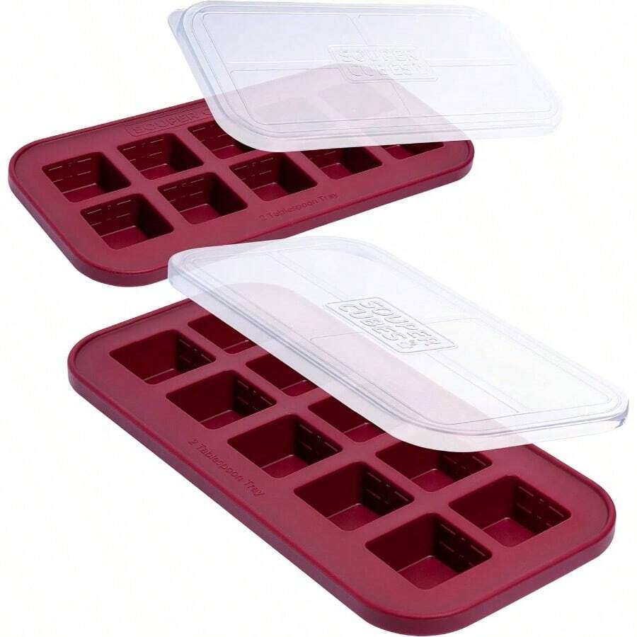 2 Tbsp. Silicone Freezer Molds - Storing Garlic, Herbs, Ginger, Pesto, Tomato Paste, Lemon, Purees And More - Silicone Food Freezer Tray - Aqua U2013 2 - Pack - 2 件裝 + 蔓越莓 - 查看 1